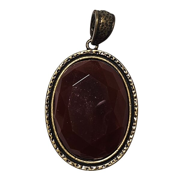Elegant Oval Brass Pendant Brown Faceted Stone Textured Back Retro Fashion Women - Picture 1 of 7